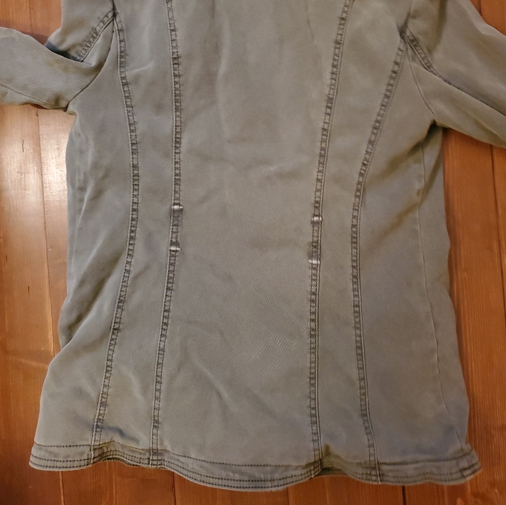 Anthropologie Green Fatigue Asymmetric Zip Button Lined Jacket w/ Pockets Small - Picture 13 of 15